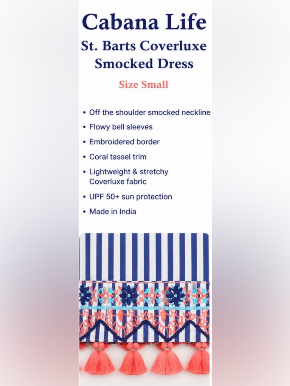 Cabana Life St. Barts Coverluxe Smocked Dress Tassel Hem Off Shoulder Small NWT - Picture 4 of 15